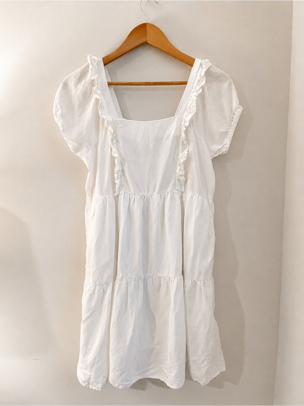 & Other Stories White Puff Sleeve Ruffle Babydoll Mini Dress